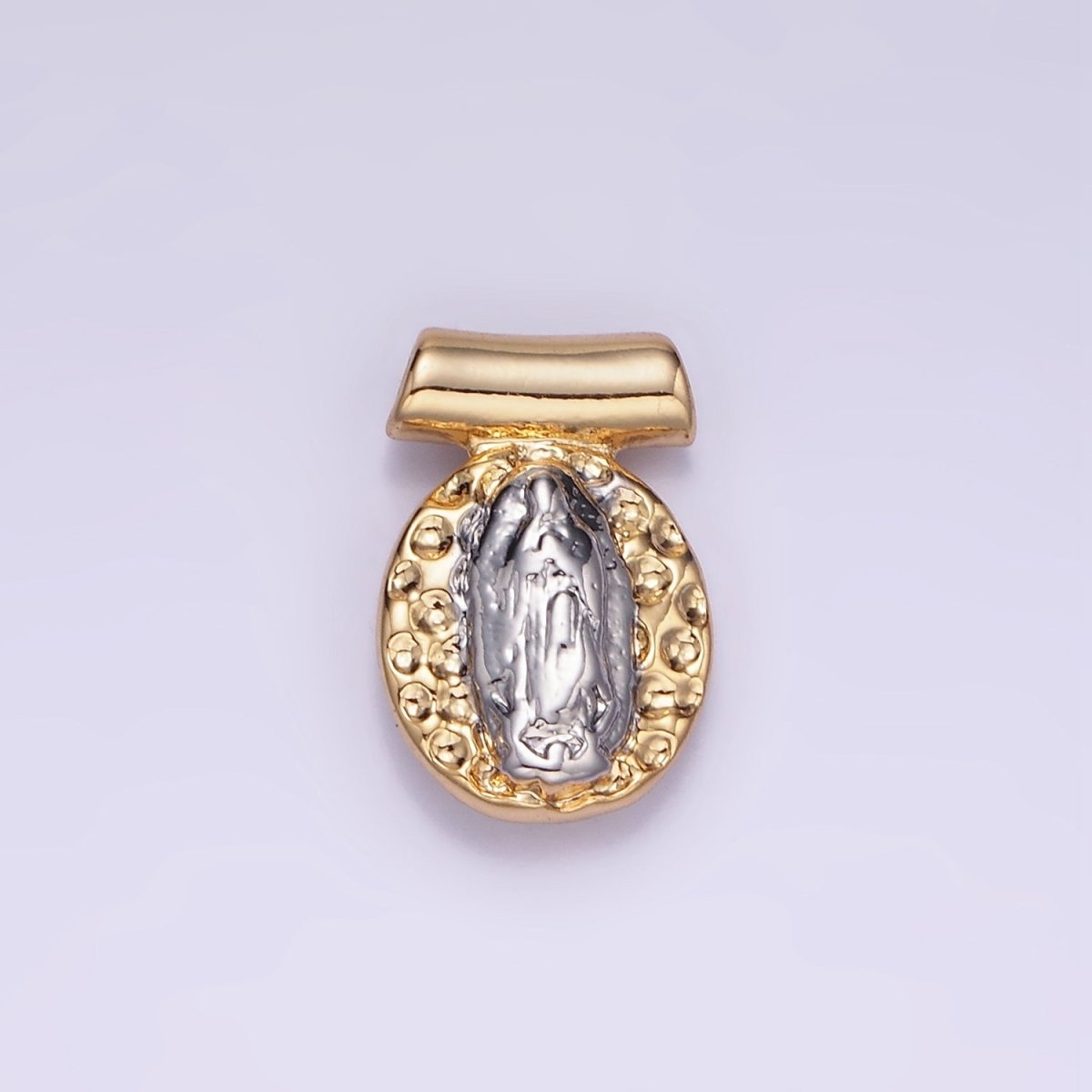 14K Gold plated Miraculous Mary Mixed Metal Dotted Bar Pendant | AA1155 - DLUXCA