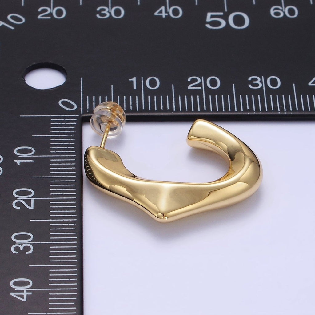 14K Gold plated Molten Edged J-Shaped Hoop Earrings | P097 - DLUXCA