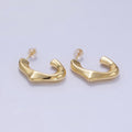 14K Gold plated Molten Edged J-Shaped Hoop Earrings | P097 - DLUXCA