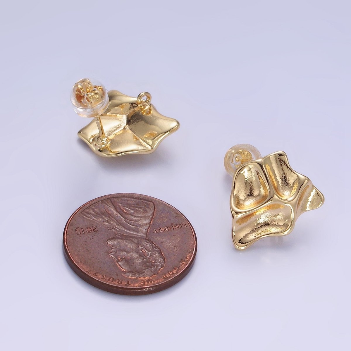 14K Gold plated Molten Foil Open Loop Drop Stud Earrings Findings | Z709 - DLUXCA