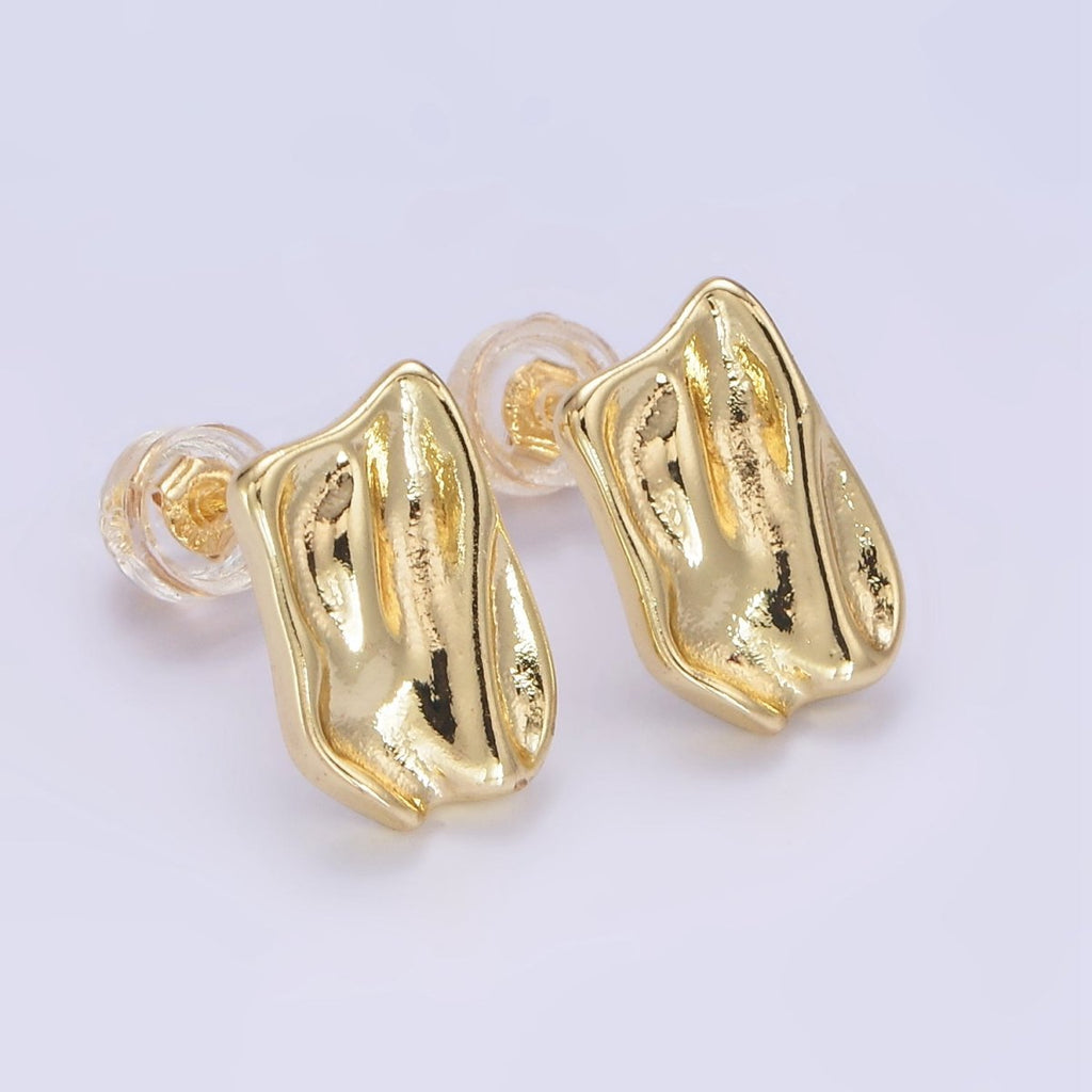 14K Gold plated Molten Foil Rectangular Bar Stud Back Loop Earrings Findings in Silver & Gold | Z812 Z813 - DLUXCA