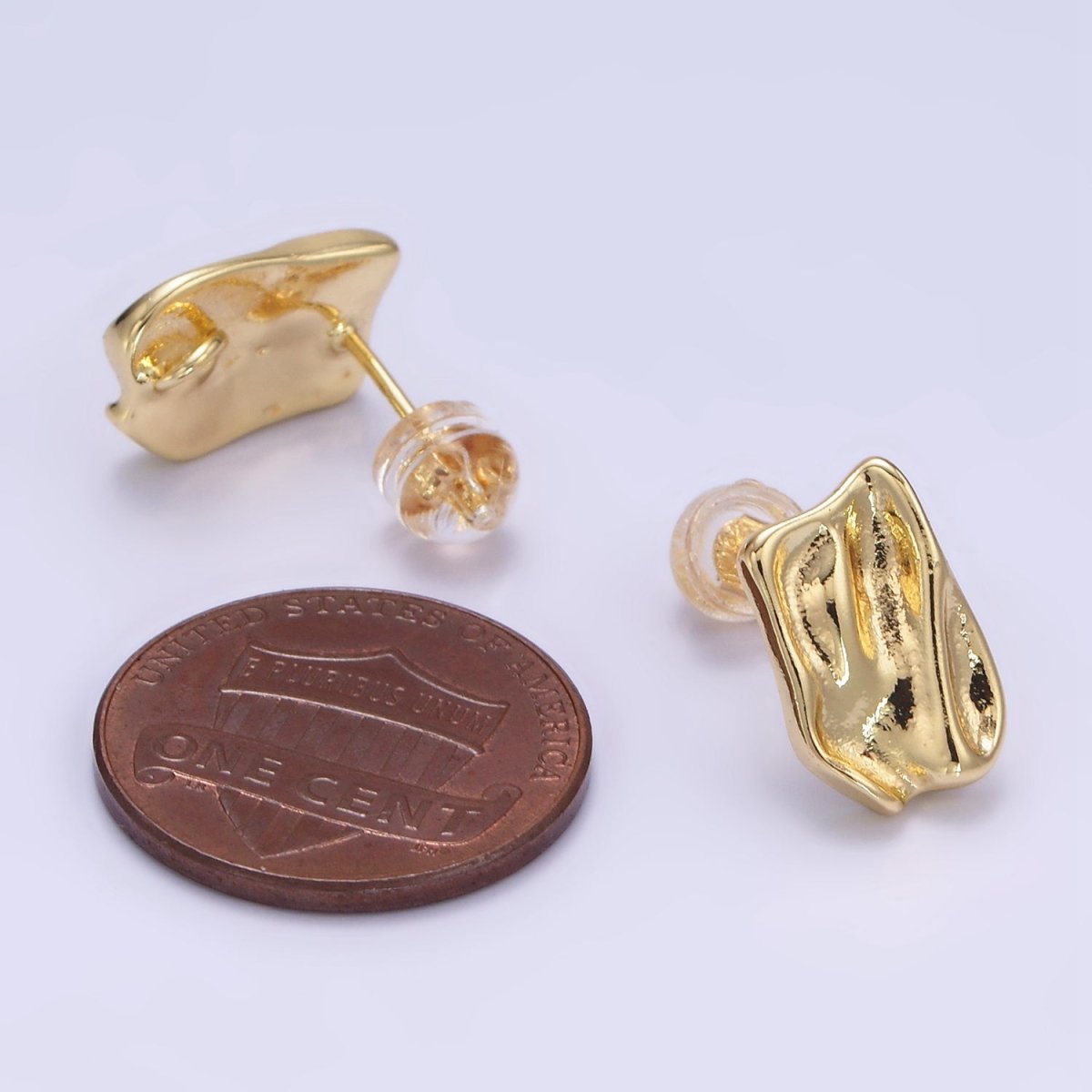 14K Gold plated Molten Foil Rectangular Bar Stud Back Loop Earrings Findings in Silver & Gold | Z812 Z813 - DLUXCA