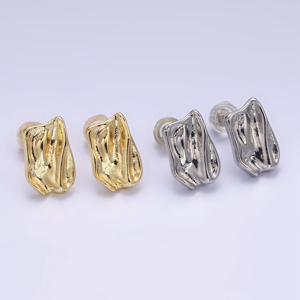 14K Gold plated Molten Foil Rectangular Bar Stud Back Loop Earrings Findings in Silver & Gold | Z812 Z813 - DLUXCA