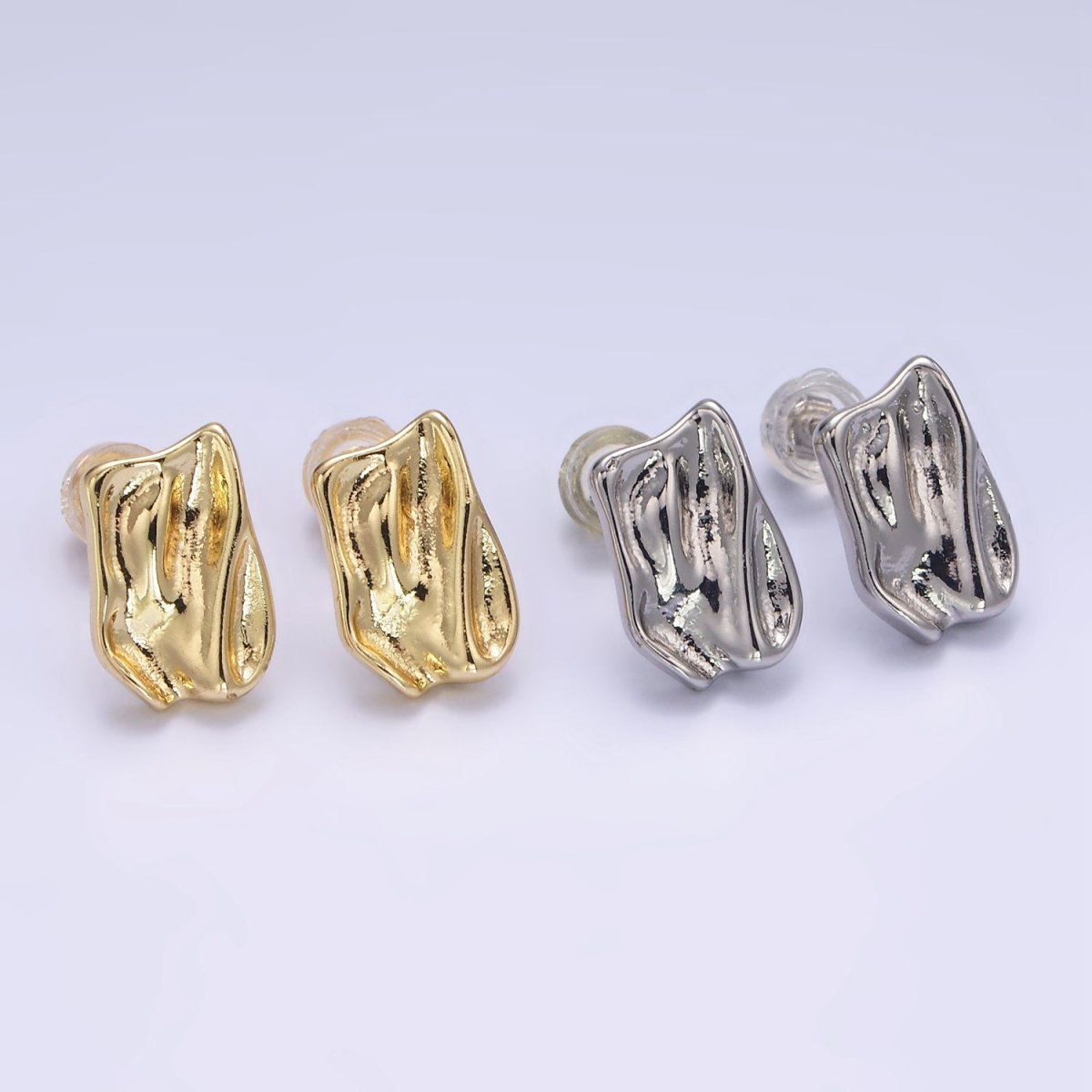 14K Gold plated Molten Foil Rectangular Bar Stud Back Loop Earrings Findings in Silver & Gold | Z812 Z813 - DLUXCA