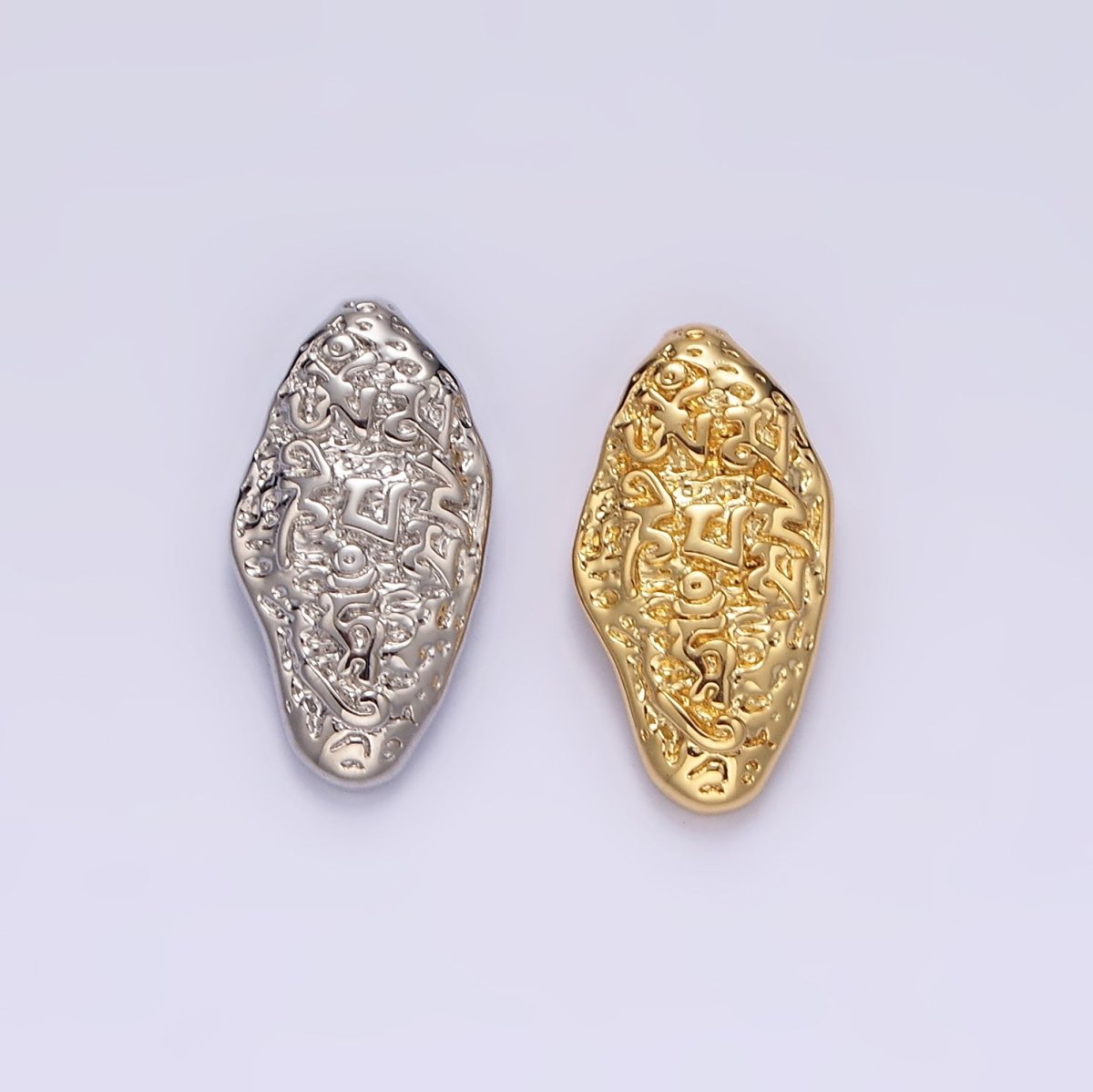 14K Gold plated Molten Hammered Abstract Oval Sphere Geometric Pendant in Gold & Silver | N1266 N1267