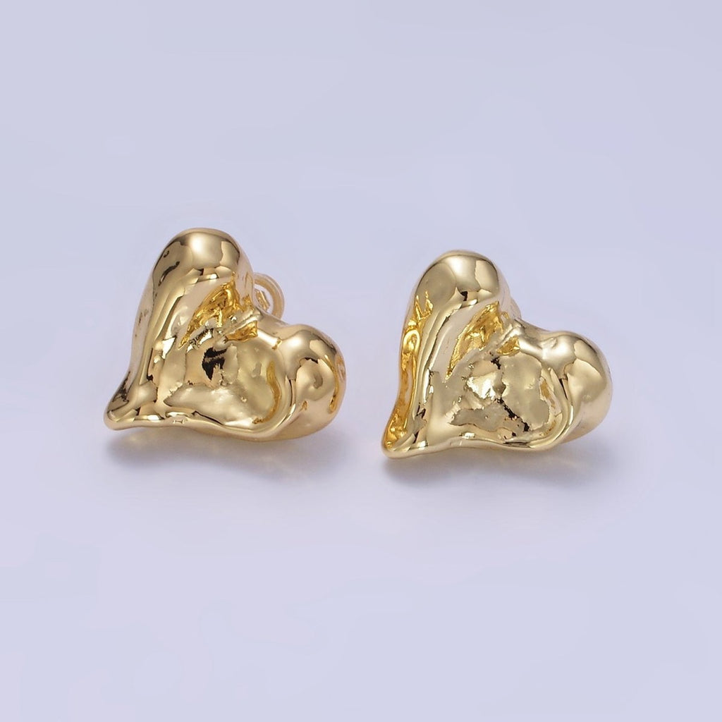 14K Gold plated Molten Heart Stud Earrings | P142 - DLUXCA