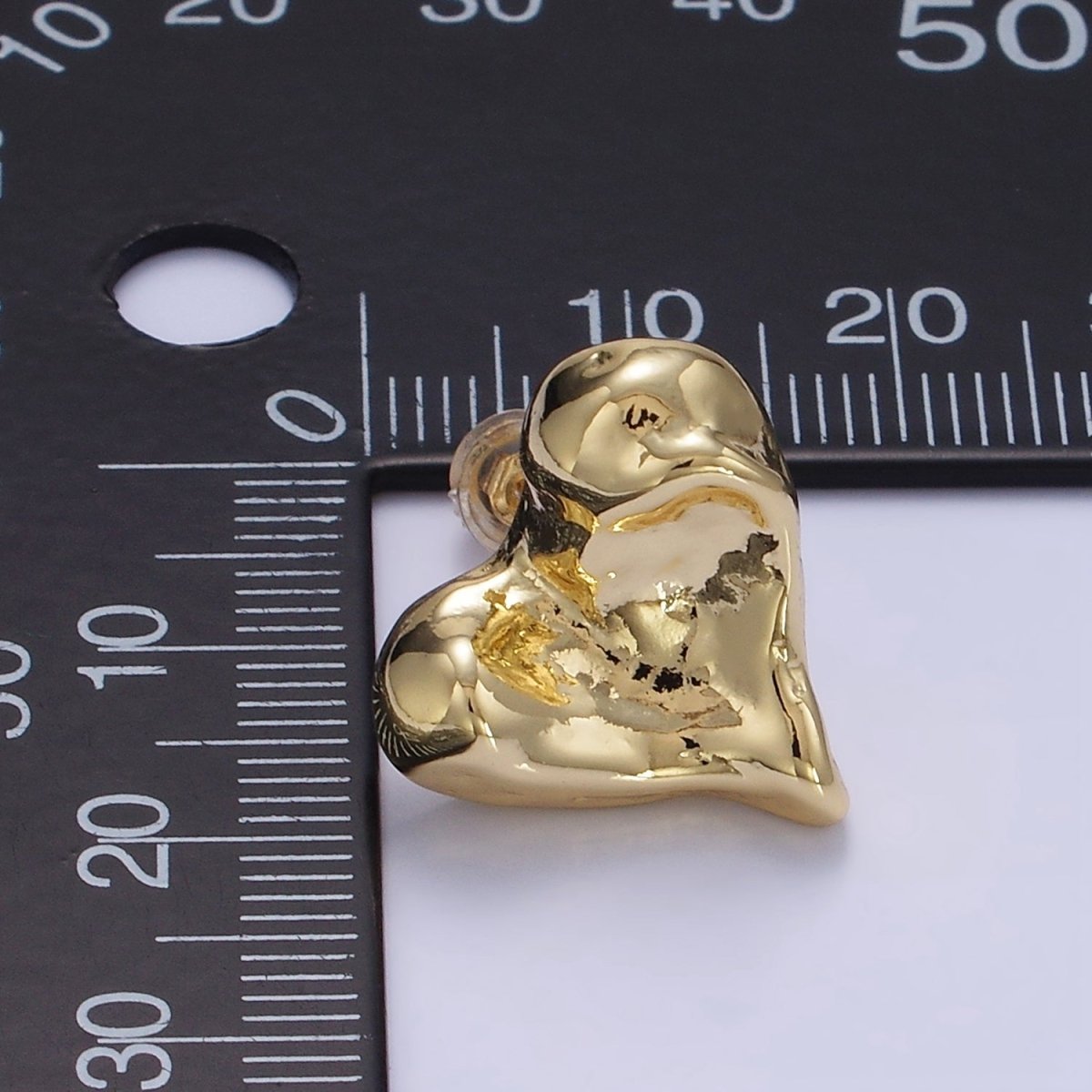 14K Gold plated Molten Heart Stud Earrings | P142 - DLUXCA
