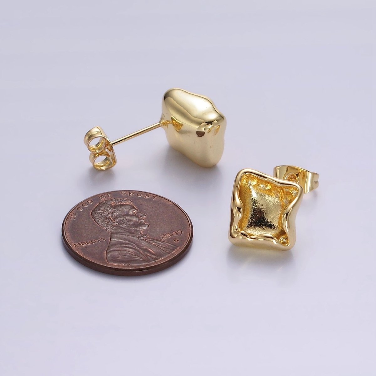 14K Gold plated Molten Square Stud Earrings | V284 - DLUXCA