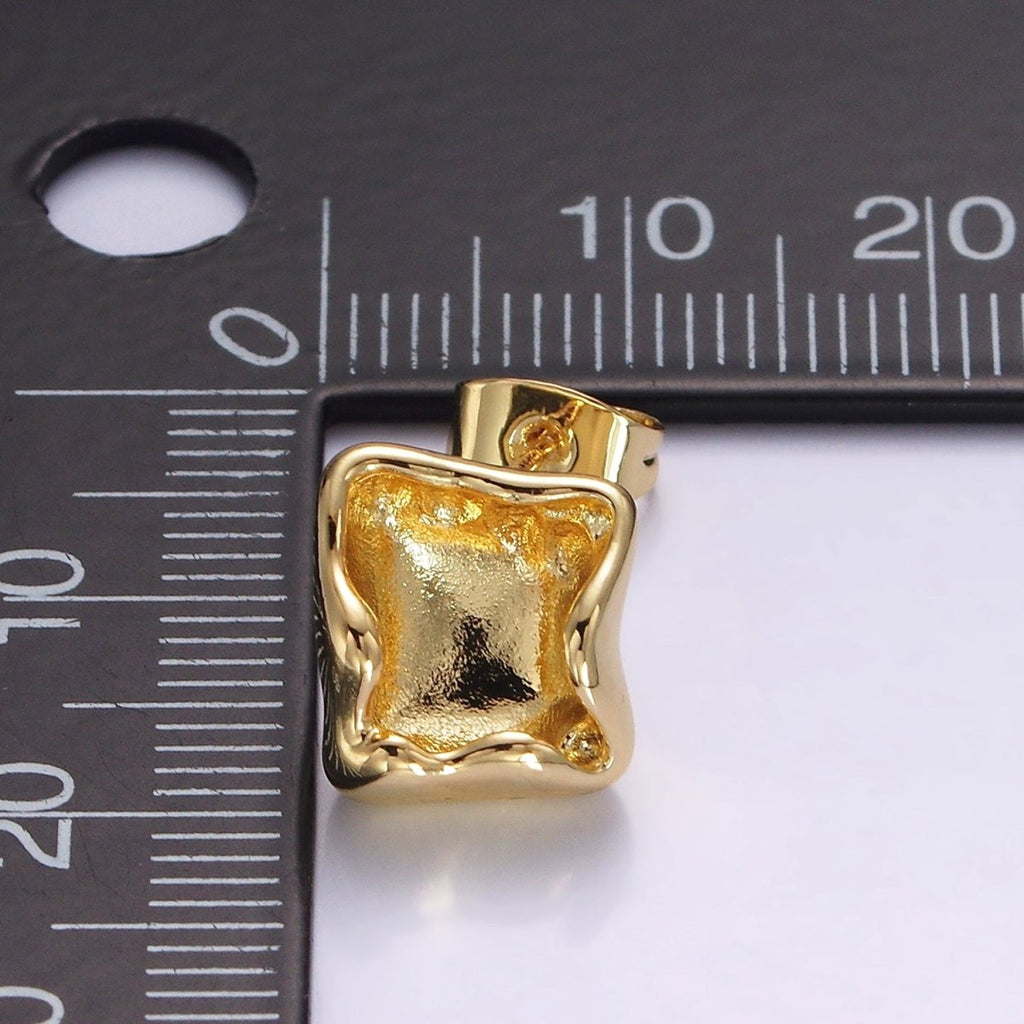 14K Gold plated Molten Square Stud Earrings | V284 - DLUXCA
