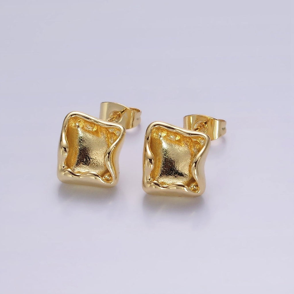 14K Gold plated Molten Square Stud Earrings | V284 - DLUXCA