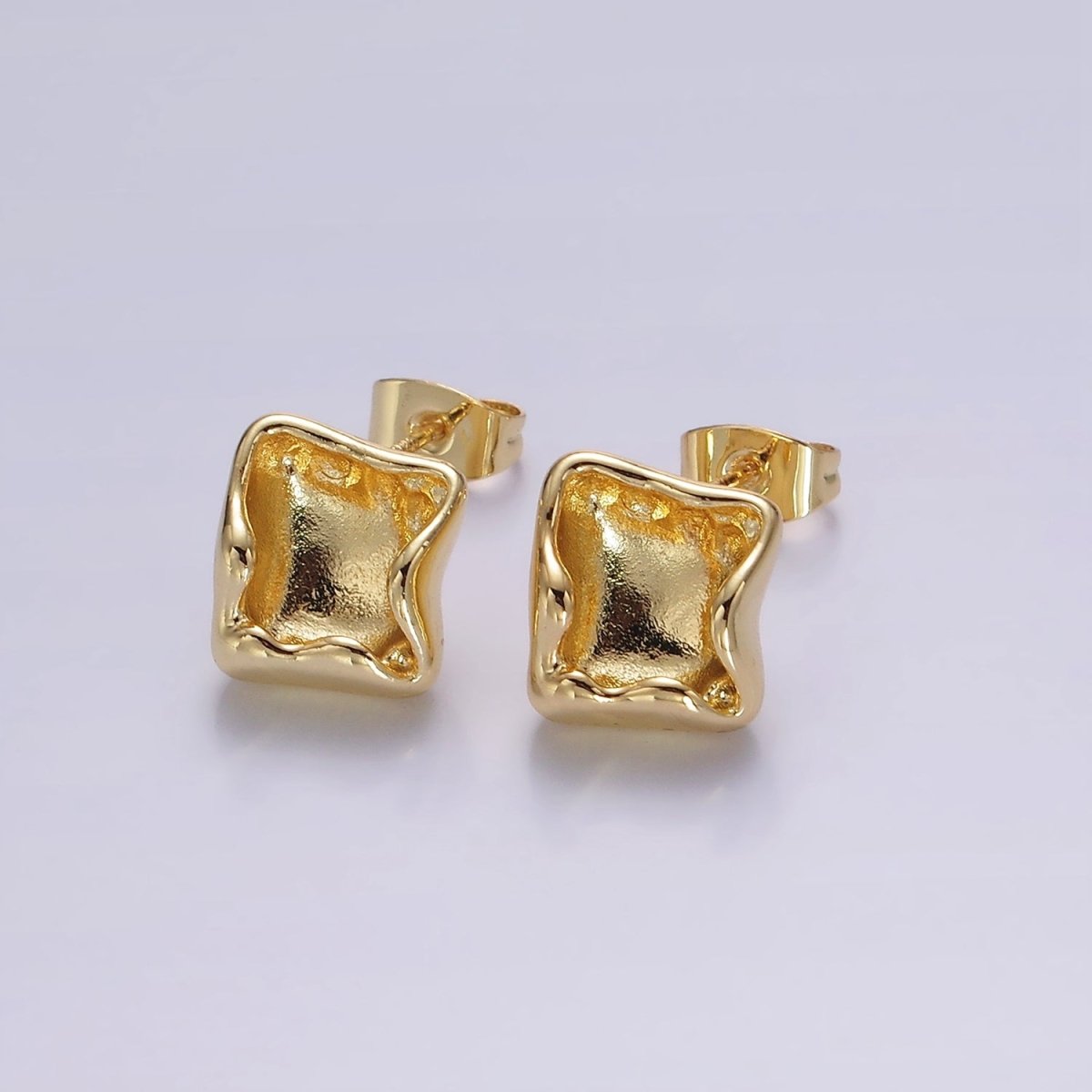 14K Gold plated Molten Square Stud Earrings | V284 - DLUXCA