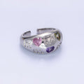 14K Gold plated "MOM" Script Multicolor CZ Heart Chubby Signet Ring in Gold & Silver | O1337 O1338 - DLUXCA