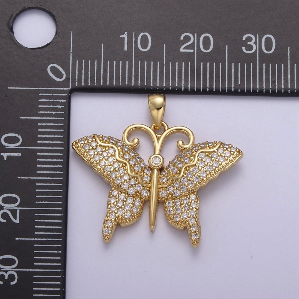 14K Gold plated Monarch Butterfly Pendant CZ Micro Pave Butterfly Insect Charm Necklace Component for DIY Jewelry Making Supply N-546 - DLUXCA