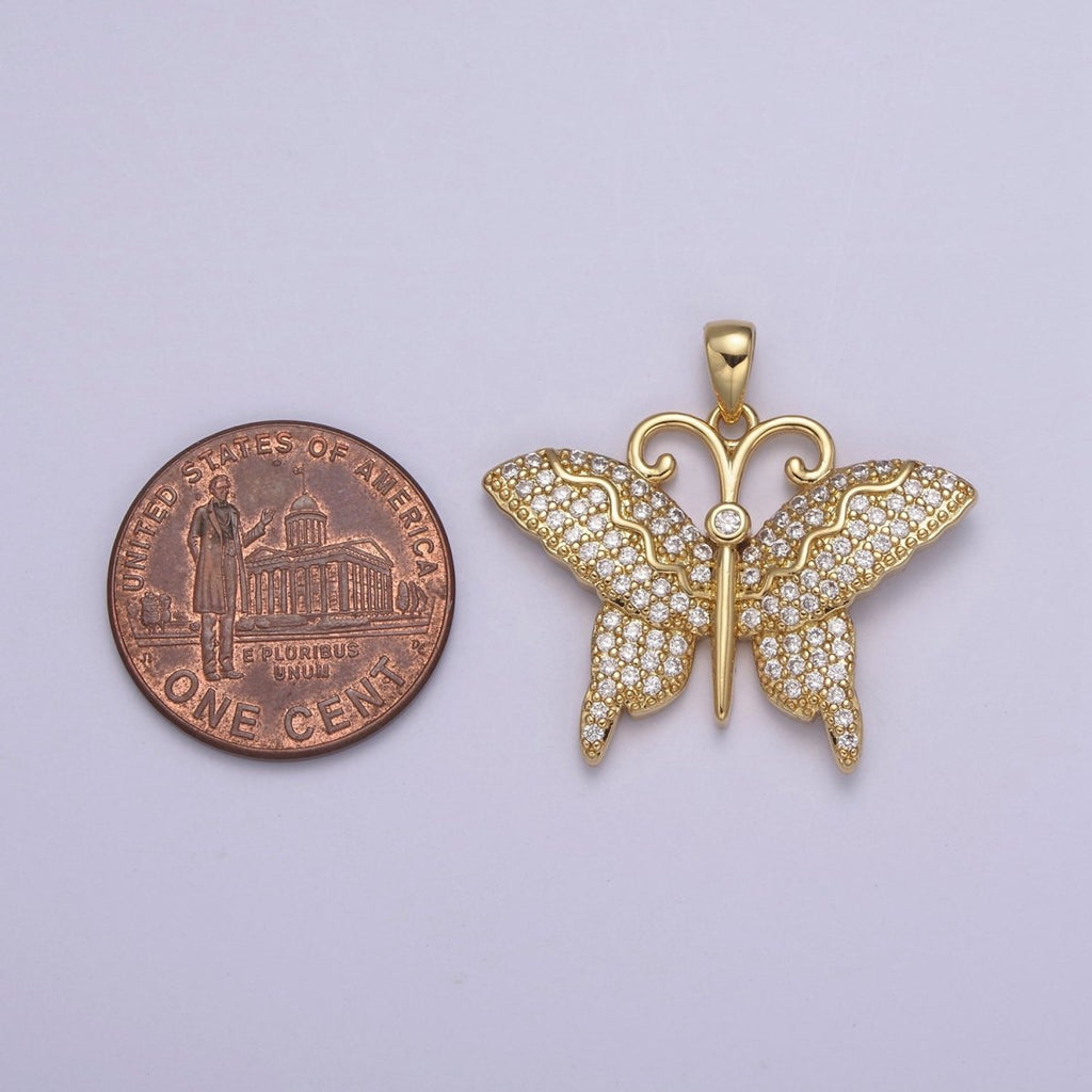 14K Gold plated Monarch Butterfly Pendant CZ Micro Pave Butterfly Insect Charm Necklace Component for DIY Jewelry Making Supply N-546 - DLUXCA