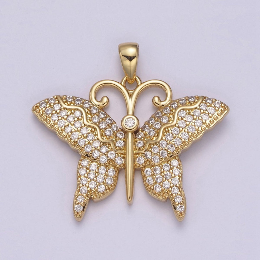14K Gold plated Monarch Butterfly Pendant CZ Micro Pave Butterfly Insect Charm Necklace Component for DIY Jewelry Making Supply N-546 - DLUXCA
