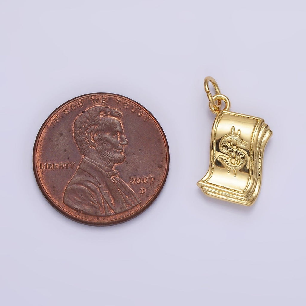 14K Gold plated Money Dollar Bill Engraved Add-On Charm in Gold & Silver | N1502 N1503 - DLUXCA