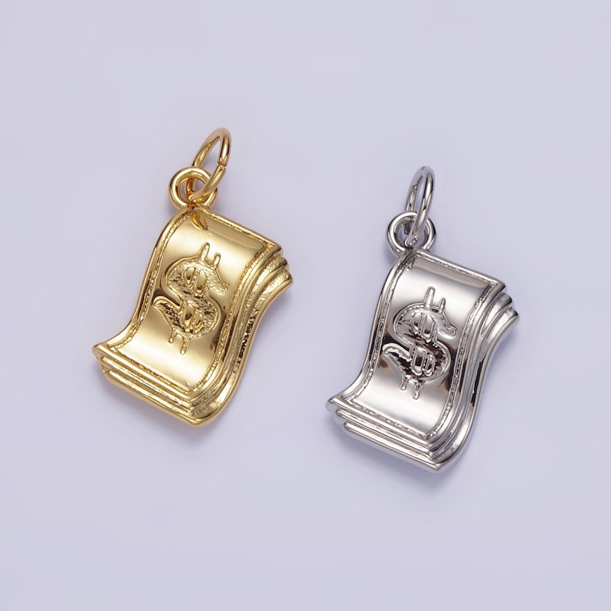 14K Gold plated Money Dollar Bill Engraved Add-On Charm in Gold & Silver | N1502 N1503 - DLUXCA