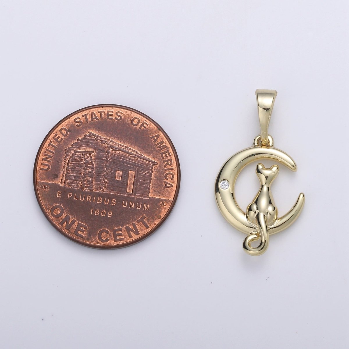 14k Gold plated Moon Cat Pendant, Cat Charm Necklace, Cat and Moon Gift, Celestial Jewelry, Cat Lover's Gift Jewelry Necklace Supply J-092 - DLUXCA