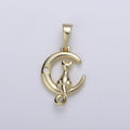 14k Gold plated Moon Cat Pendant, Cat Charm Necklace, Cat and Moon Gift, Celestial Jewelry, Cat Lover's Gift Jewelry Necklace Supply J-092 - DLUXCA