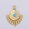 14K Gold plated Moon Charm - Celestial Pendant Necklace - Crescent Turquoise Moon Medallion Layering Necklace - Lunar Jewelry Supply J-054 - DLUXCA