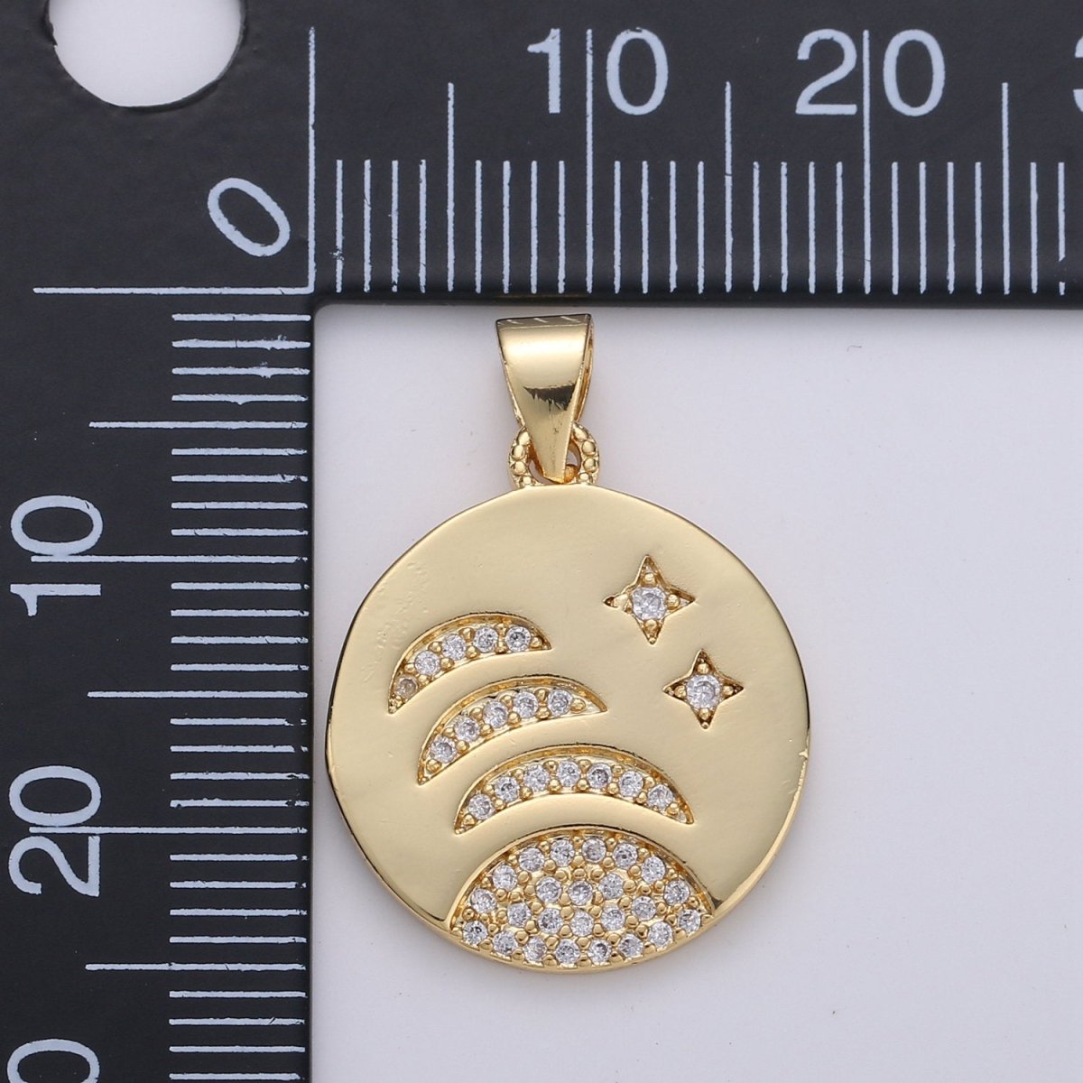 14k gold plated Moon Phases Charm Round Disc charm Micro Pave Moon Charm Crescent Moon, waning moon, Celestial Jewelry I-799 - DLUXCA