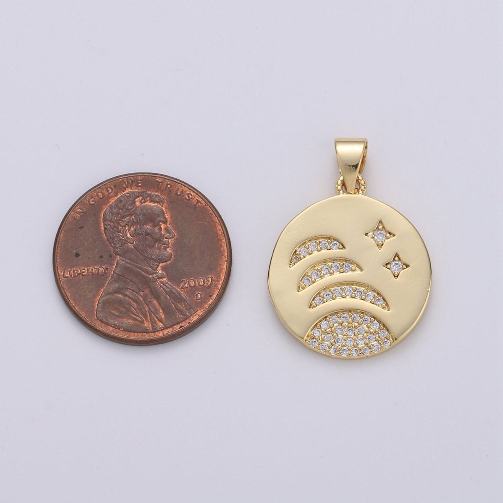 14k gold plated Moon Phases Charm Round Disc charm Micro Pave Moon Charm Crescent Moon, waning moon, Celestial Jewelry I-799 - DLUXCA