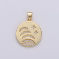 14k gold plated Moon Phases Charm Round Disc charm Micro Pave Moon Charm Crescent Moon, waning moon, Celestial Jewelry I-799 - DLUXCA