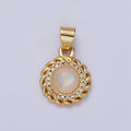 14K Gold plated Moonstone Clear Micro Paved Rounded Bar Curb Lined Pendant | AA678 - DLUXCA