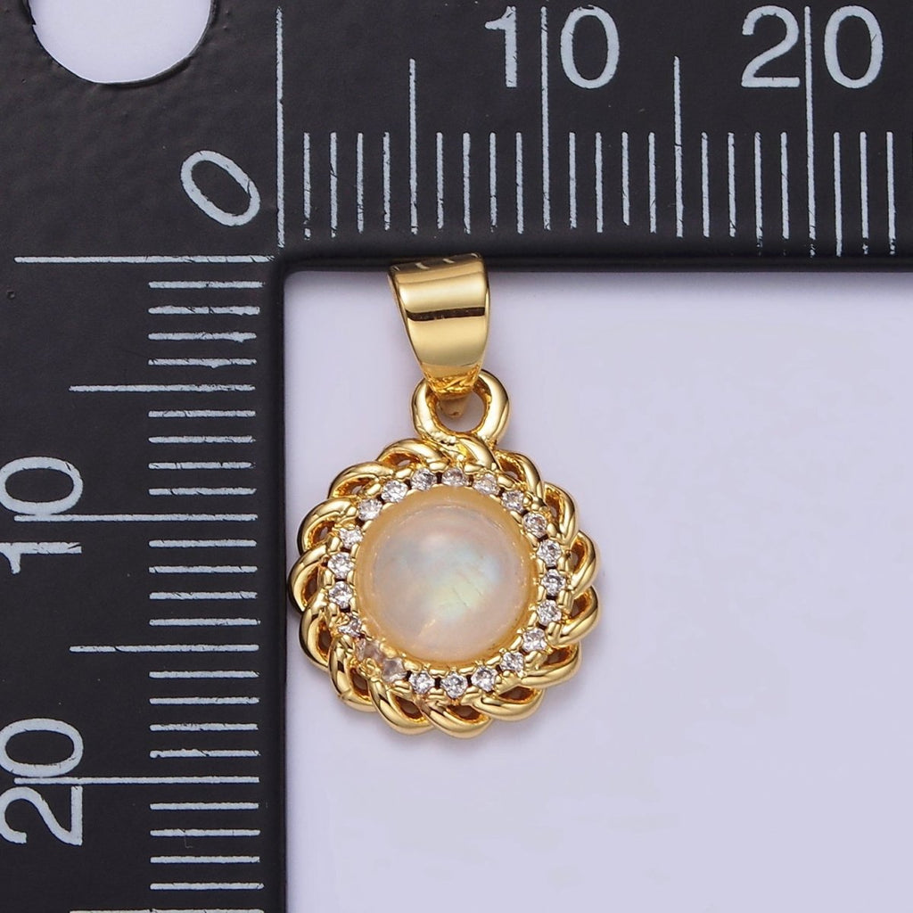 14K Gold plated Moonstone Clear Micro Paved Rounded Bar Curb Lined Pendant | AA678 - DLUXCA