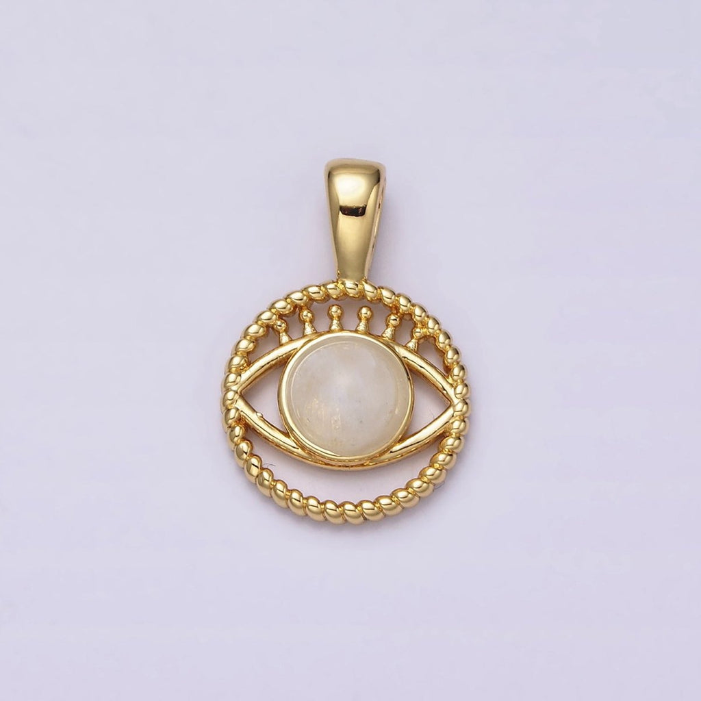 14K Gold plated Moonstone Evil Eye Braided Open Round Pendant | AA759 - DLUXCA