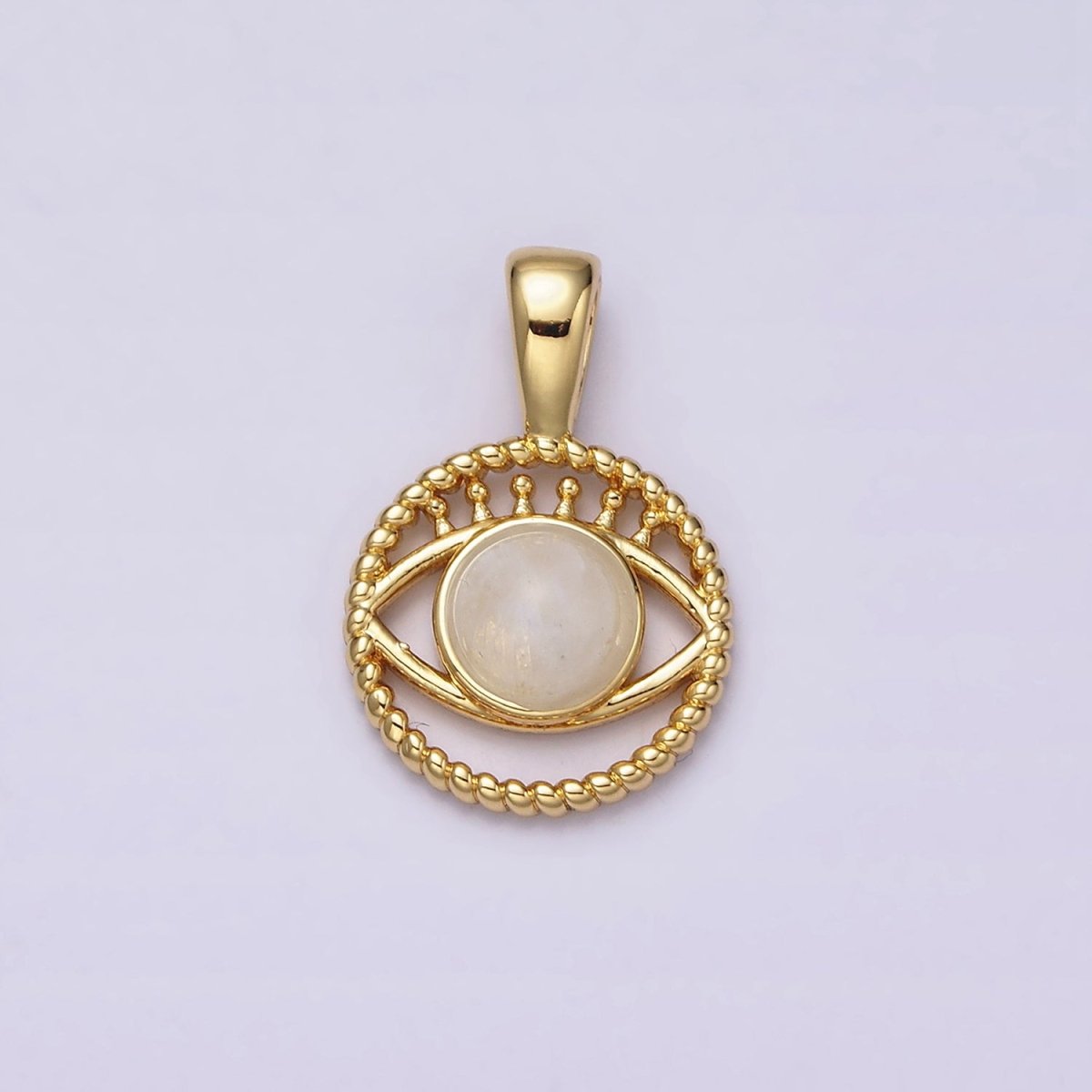 14K Gold plated Moonstone Evil Eye Braided Open Round Pendant | AA759 - DLUXCA