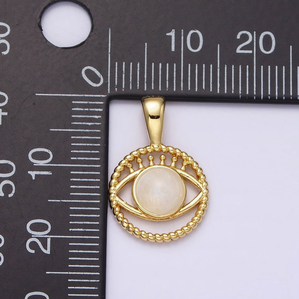 14K Gold plated Moonstone Evil Eye Braided Open Round Pendant | AA759 - DLUXCA