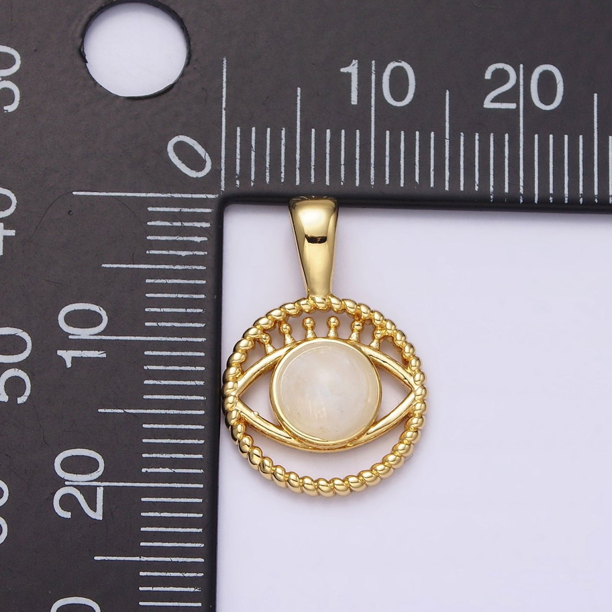 14K Gold plated Moonstone Evil Eye Braided Open Round Pendant | AA759 - DLUXCA