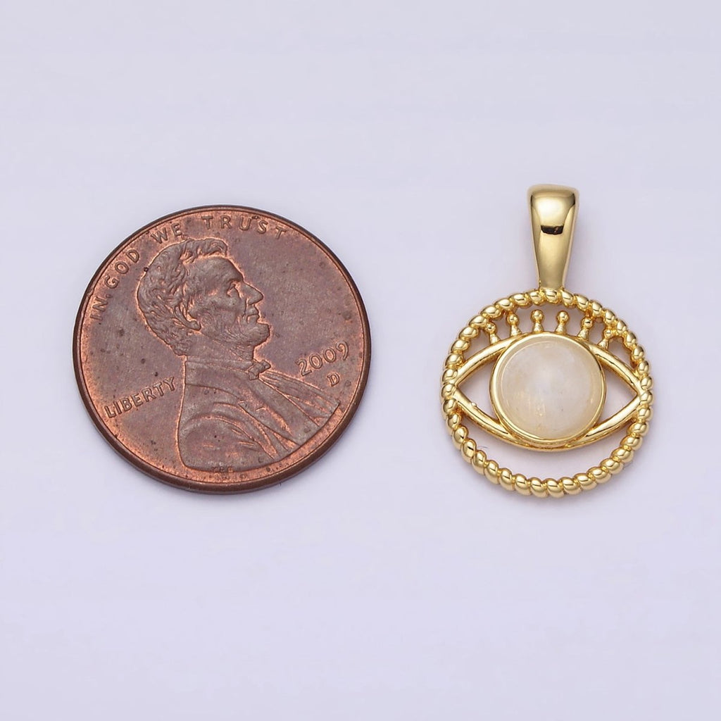 14K Gold plated Moonstone Evil Eye Braided Open Round Pendant | AA759 - DLUXCA