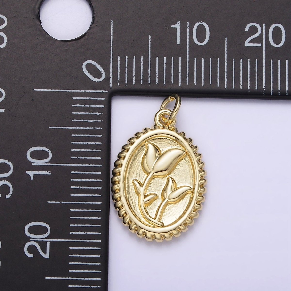 14K Gold plated Morning Glory Tulip Birth Flower Personalized Oval Charm | AG242 - DLUXCA