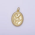 14K Gold plated Morning Glory Tulip Birth Flower Personalized Oval Charm | AG242 - DLUXCA