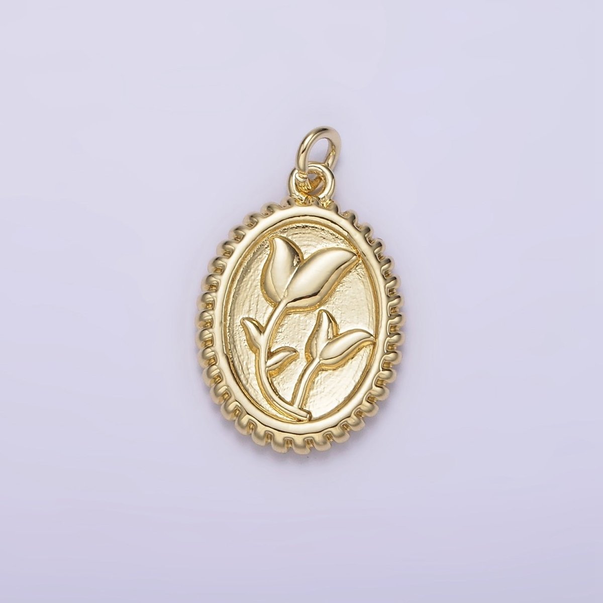14K Gold plated Morning Glory Tulip Birth Flower Personalized Oval Charm | AG242 - DLUXCA