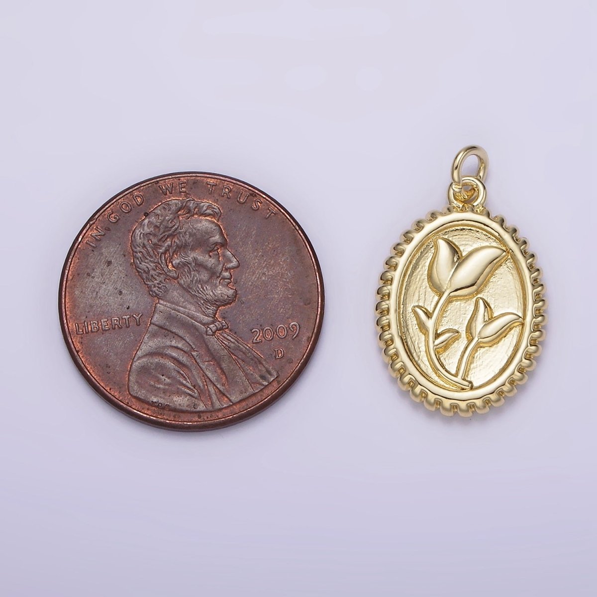 14K Gold plated Morning Glory Tulip Birth Flower Personalized Oval Charm | AG242 - DLUXCA