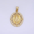 14K Gold plated Mother Mary CZ Round Dotted Open Oval Pendant | AA1129 - DLUXCA