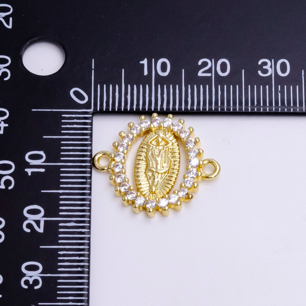 14K Gold plated Mother Mary Guadalupe Oval CZ Lined Open Connector | G-155 - DLUXCA