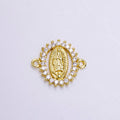 14K Gold plated Mother Mary Guadalupe Oval CZ Lined Open Connector | G-155 - DLUXCA