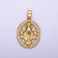 14K Gold plated Mother Mary lady Guadalupe Elaborate Open Micro Paved CZ Oval Pendant | N1314 - DLUXCA