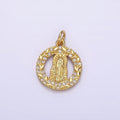 14K Gold plated Mother Mary Lady Guadalupe Open Vine Plant Micro Paved CZ Round Charm in Gold & Silver | AG393 AG394