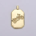 14K Gold plated Motorcycle Charm- Rectangle Medallion Motorcycle Pendant - Dainty Charm - for Necklace Bracelet Earring Component J-033 - DLUXCA