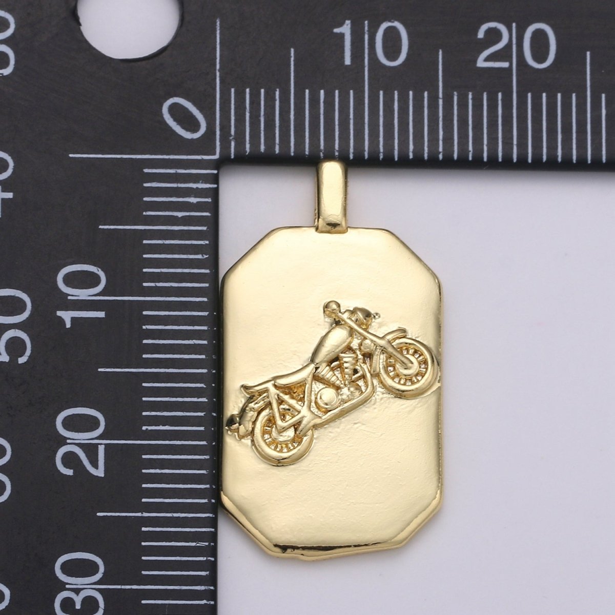 14K Gold plated Motorcycle Charm- Rectangle Medallion Motorcycle Pendant - Dainty Charm - for Necklace Bracelet Earring Component J-033 - DLUXCA