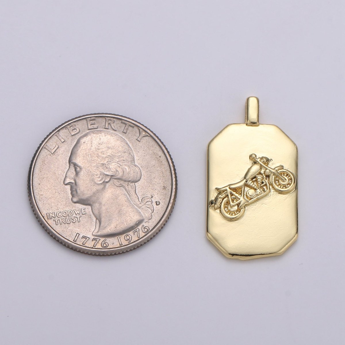 14K Gold plated Motorcycle Charm- Rectangle Medallion Motorcycle Pendant - Dainty Charm - for Necklace Bracelet Earring Component J-033 - DLUXCA