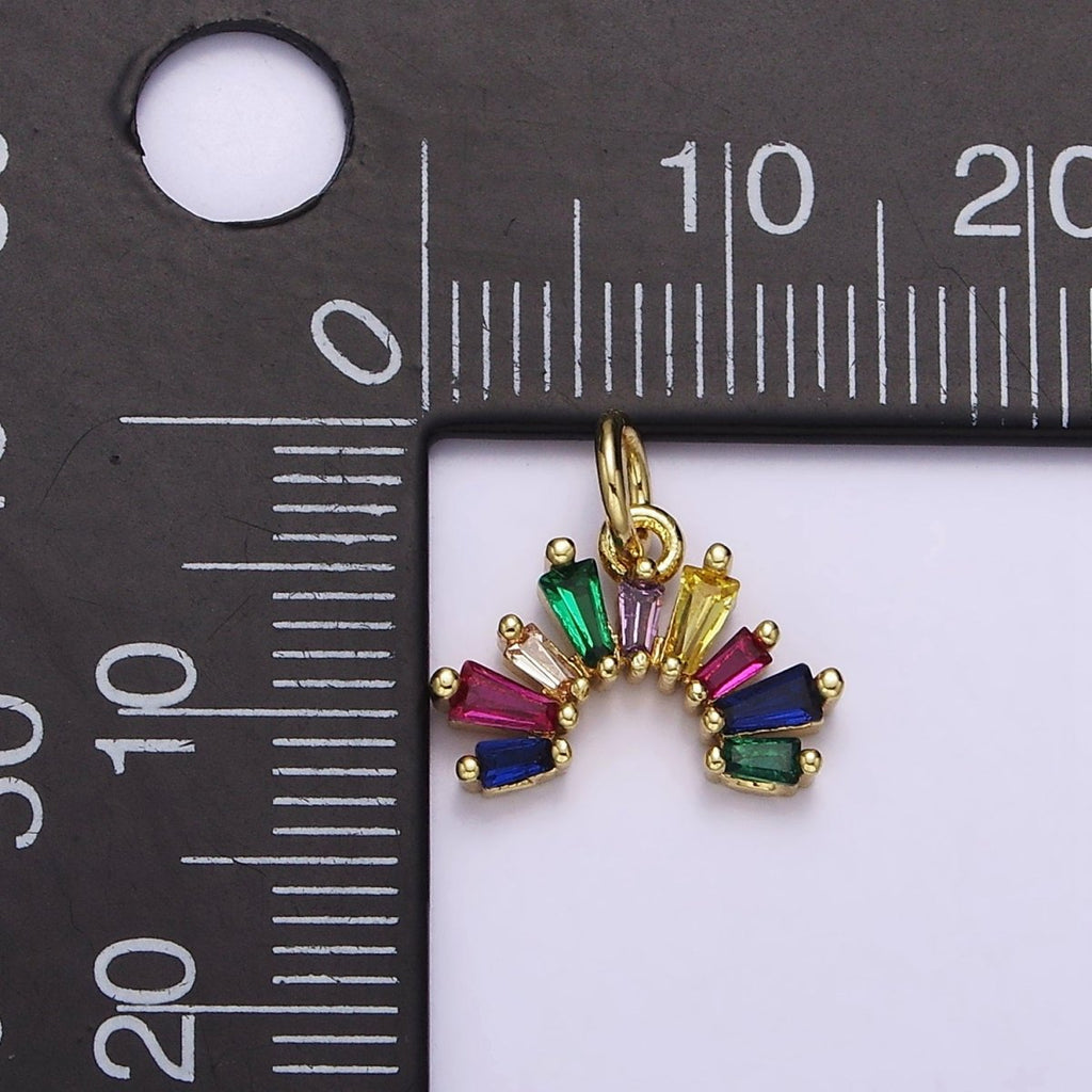14K Gold plated Multicolor Baguette CZ Rainbow Curve Add-On Charm | AC1448 - DLUXCA