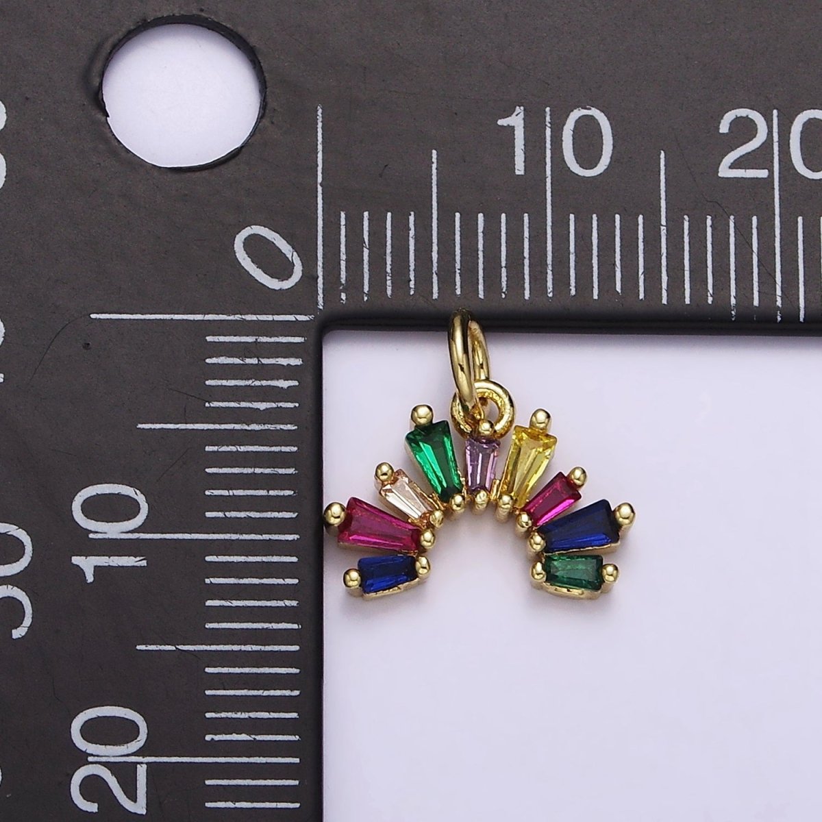 14K Gold plated Multicolor Baguette CZ Rainbow Curve Add-On Charm | AC1448 - DLUXCA