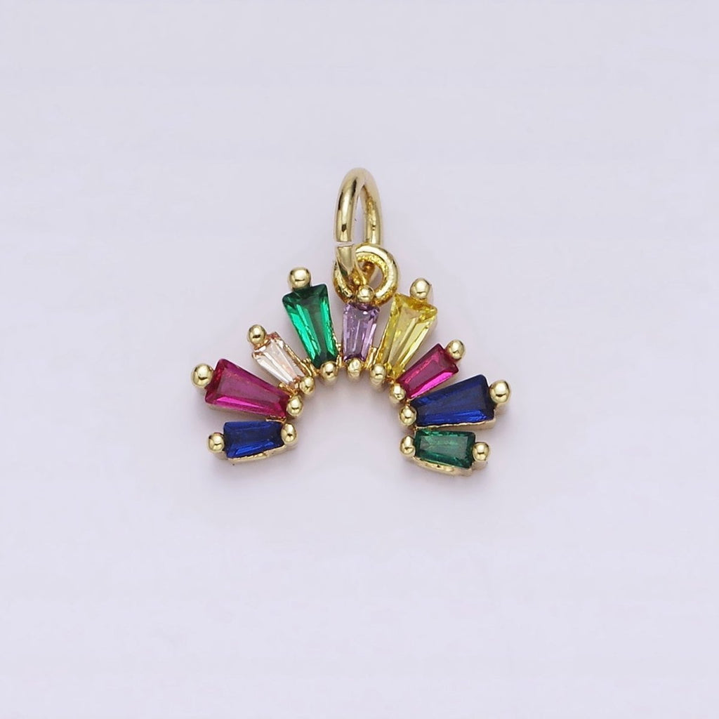 14K Gold plated Multicolor Baguette CZ Rainbow Curve Add-On Charm | AC1448 - DLUXCA
