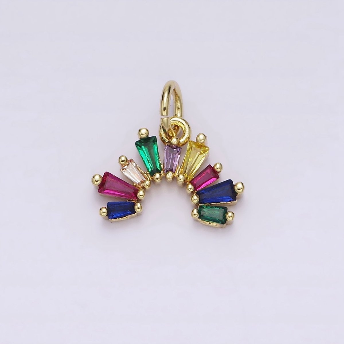 14K Gold plated Multicolor Baguette CZ Rainbow Curve Add-On Charm | AC1448 - DLUXCA